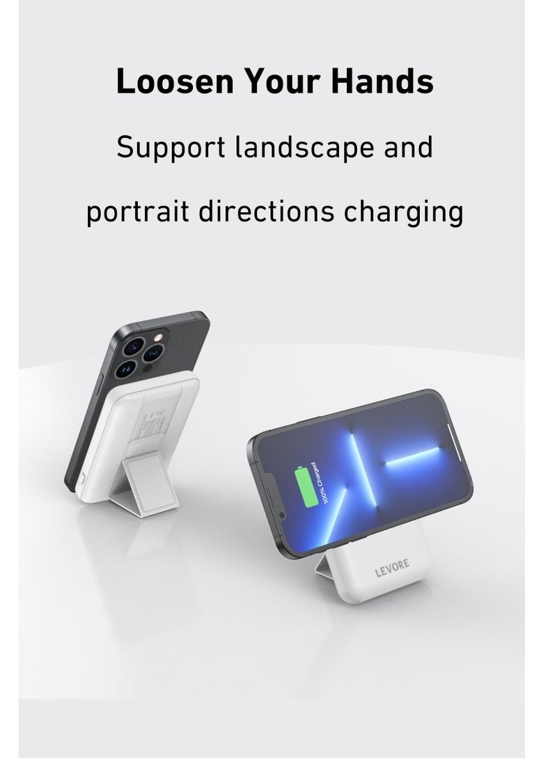 ليفور باور بانك مغناطيسي لاسلكي من ليفور 5000 مللي أمبير ، شحن سريع USB-C PD20W ، 15 وات - أبيض - Image 2